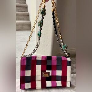 HOT Dolce & Gabbana multi color block patch suede chain jewel embellished bag!